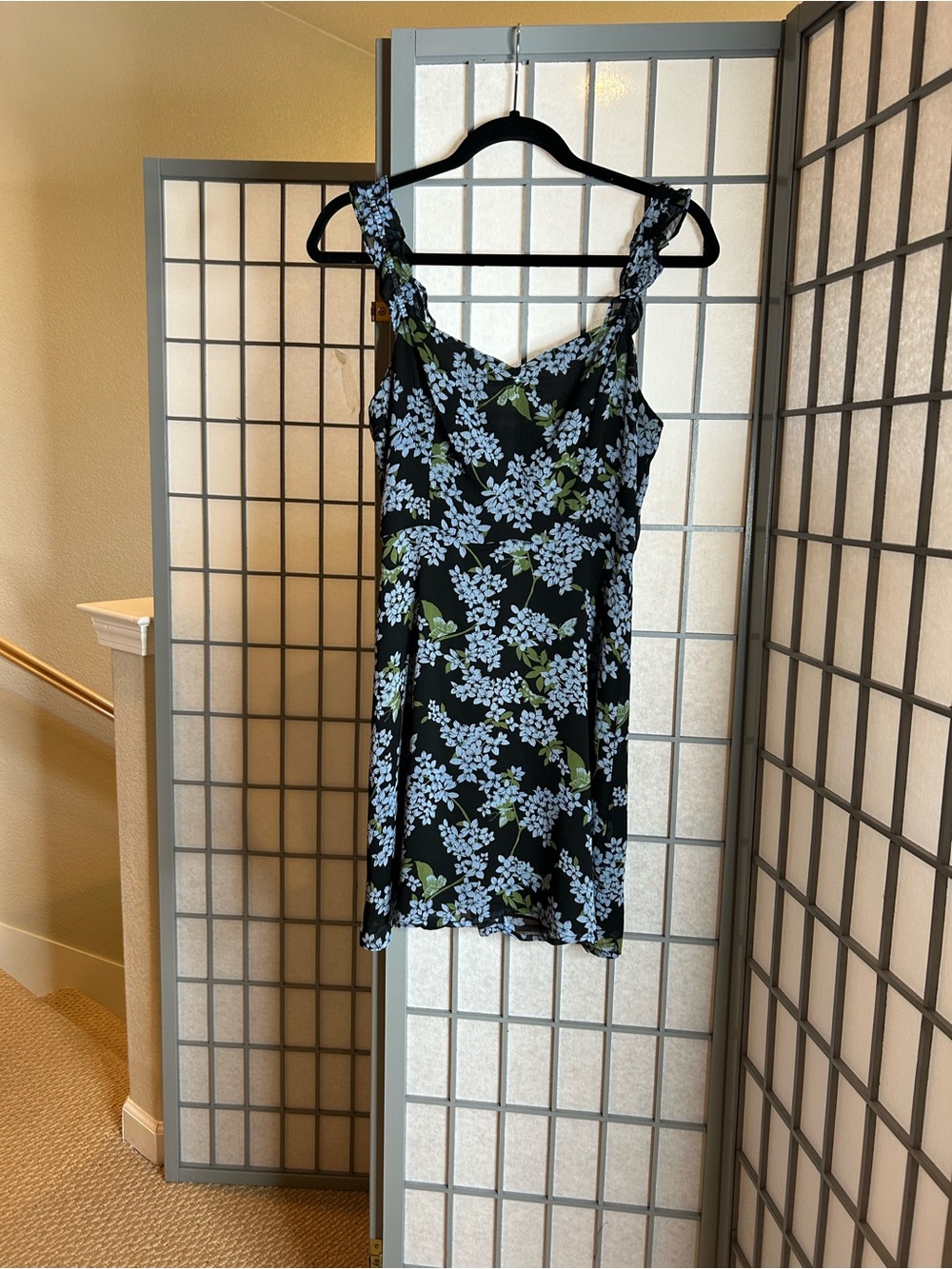 Black Floral Sundress with Blue and Green Print